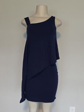 Susana Monaco blue sleeveless syretvhy dress with drape-S